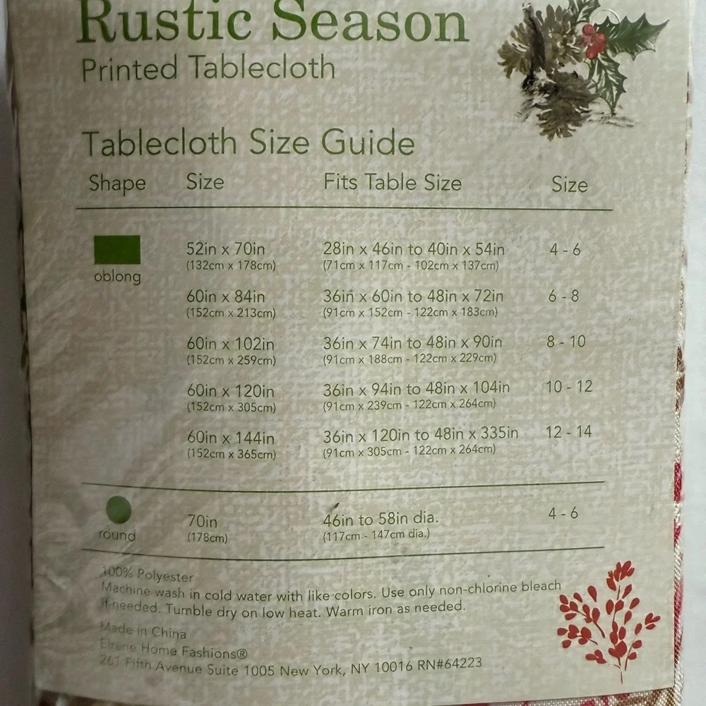 New Holiday rustic fabric tablecloth 60 x 102”